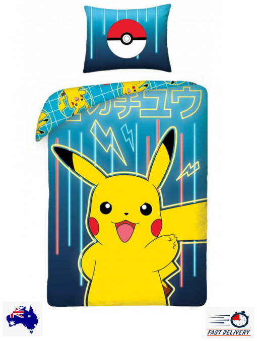 Pokemon Pikachu 100% Cotton Quilt Doona Duvet Cover Set