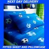 Boys Soccer Football Duvet Quilt Blue Single Fitted Sheet Pillowcase Set